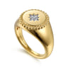 14K Yellow Gold Round Bujukan Signet Ring with Diamond Starburst - 0.03 ct