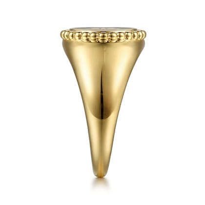 14K Yellow Gold Round Bujukan Signet Ring with Diamond Starburst