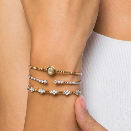 14K Yellow Gold Round C Initial Diamond Bujukan Cuff Bracelet