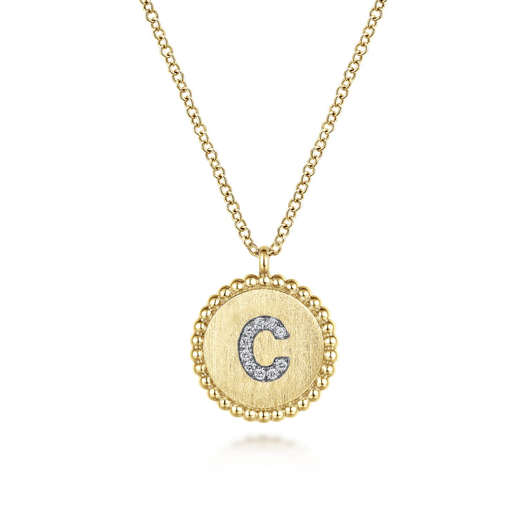 14K Yellow Gold Round C Initial Pendant Necklace with Diamonds - 0.04 ct - Shot 1