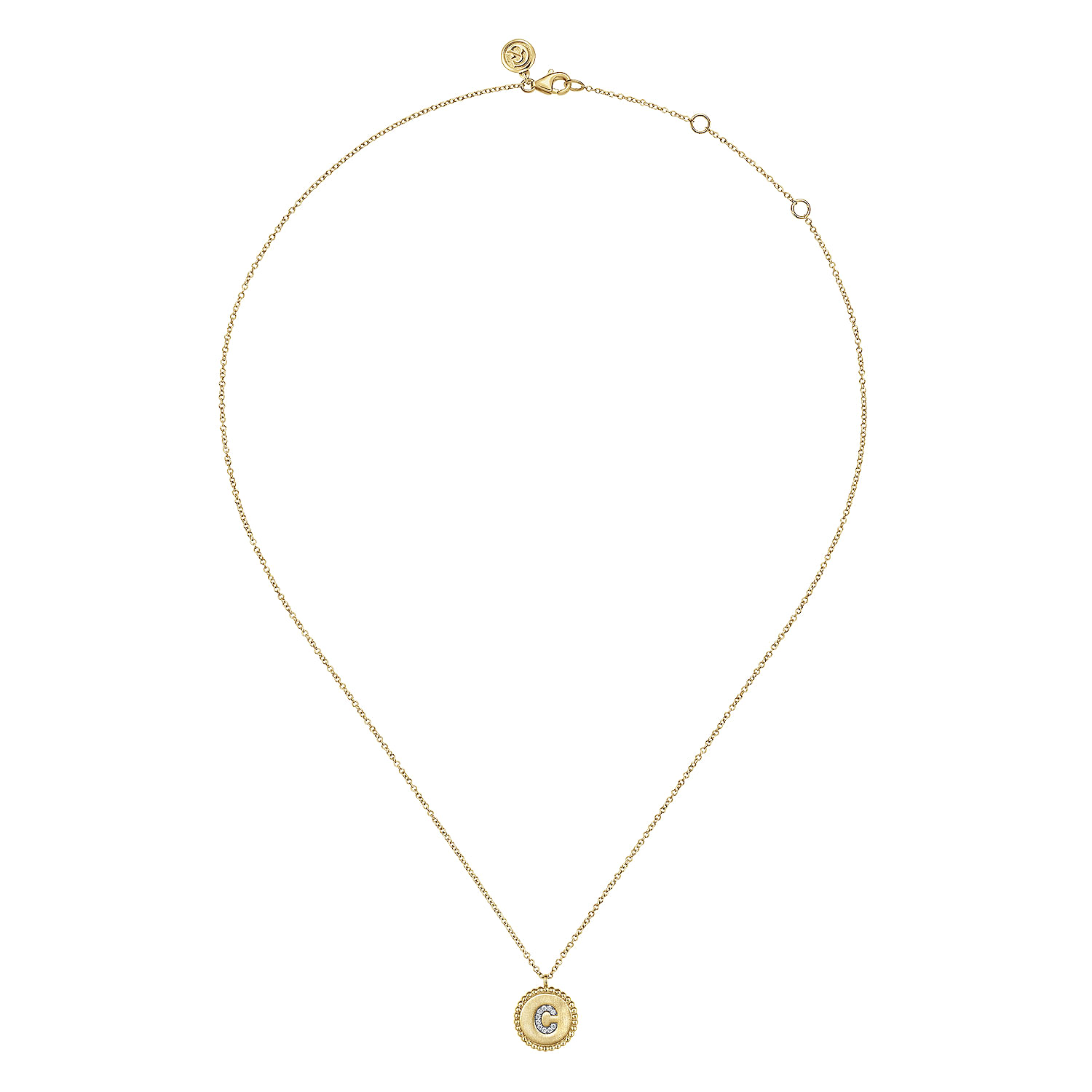 14K Yellow Gold Round C Initial Pendant Necklace with Diamonds - 0.04 ct - Shot 2