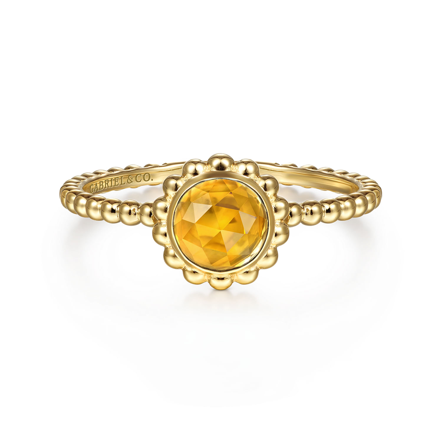 14K Yellow Gold Round Citrine Bujukan Beaded Ring