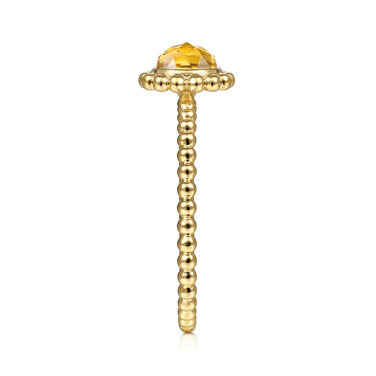 14K Yellow Gold Round Citrine Bujukan Beaded Ring
