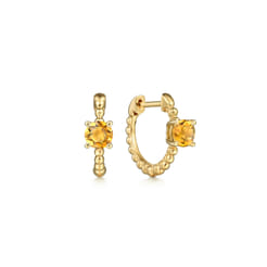 14K Yellow Gold Round Citrine Bujukan Huggies
