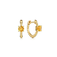 14K Yellow Gold Round Citrine Bujukan Huggies
