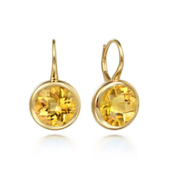 14K Yellow Gold Round Citrine Earrings with Flower Pattern J-Back