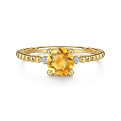 14K Yellow Gold Round Citrine and Diamond Bujukan Ring