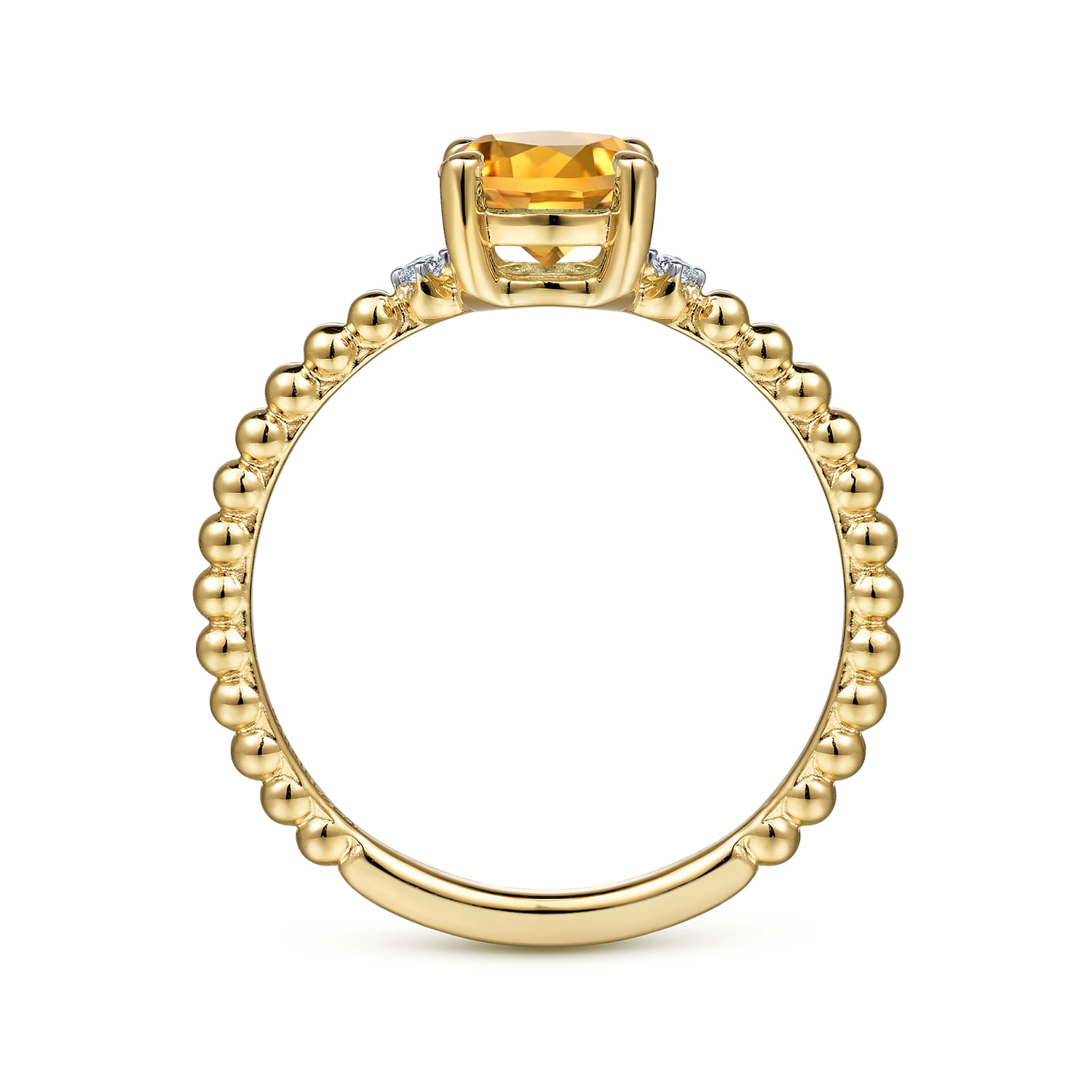 14K Yellow Gold Round Citrine and Diamond Bujukan Ring