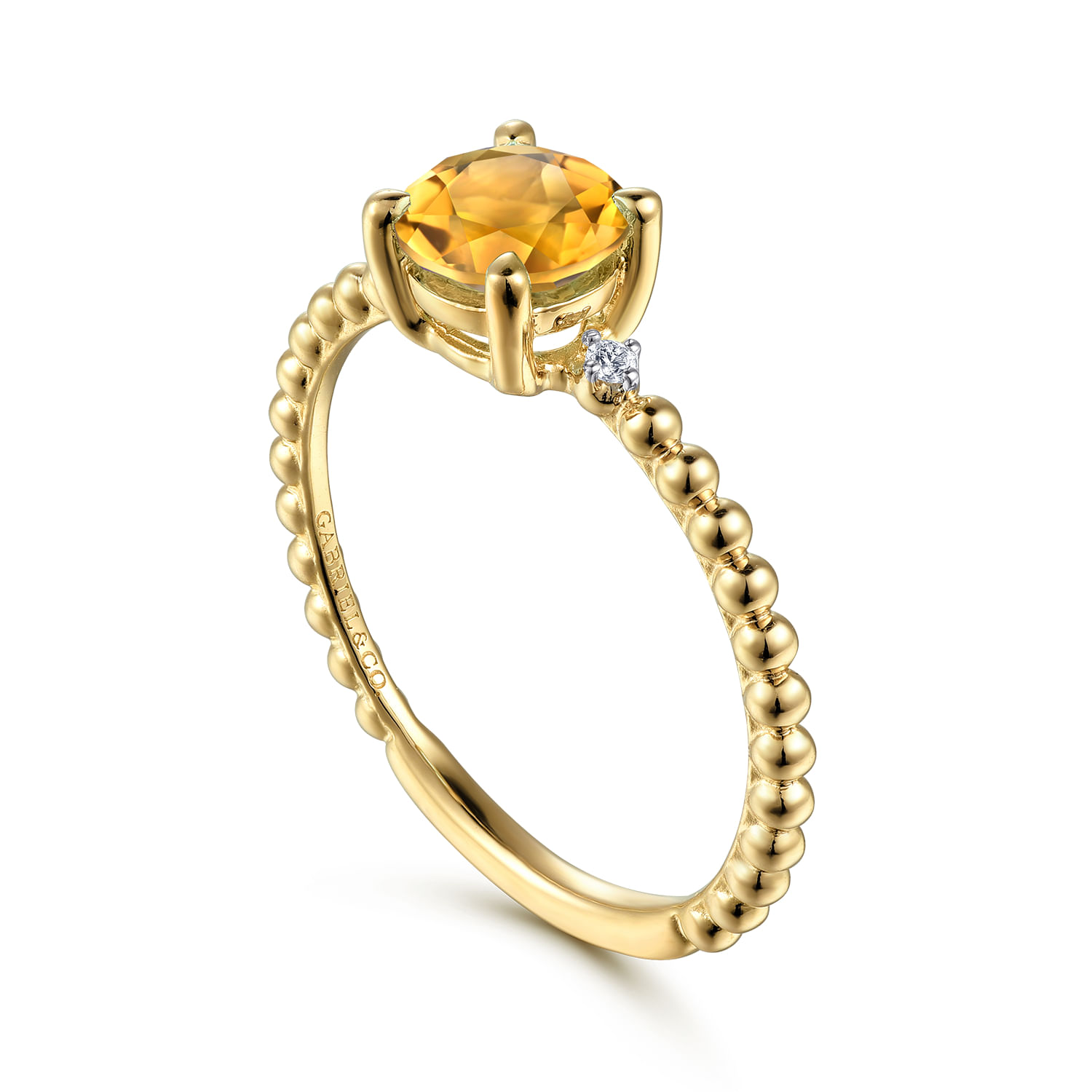 14K Yellow Gold Round Citrine and Diamond Bujukan Ring