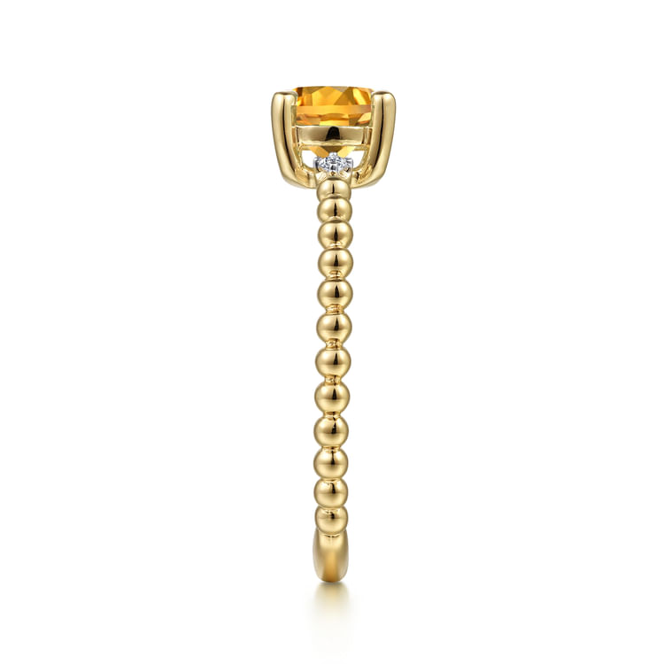 14K Yellow Gold Round Citrine and Diamond Bujukan Ring