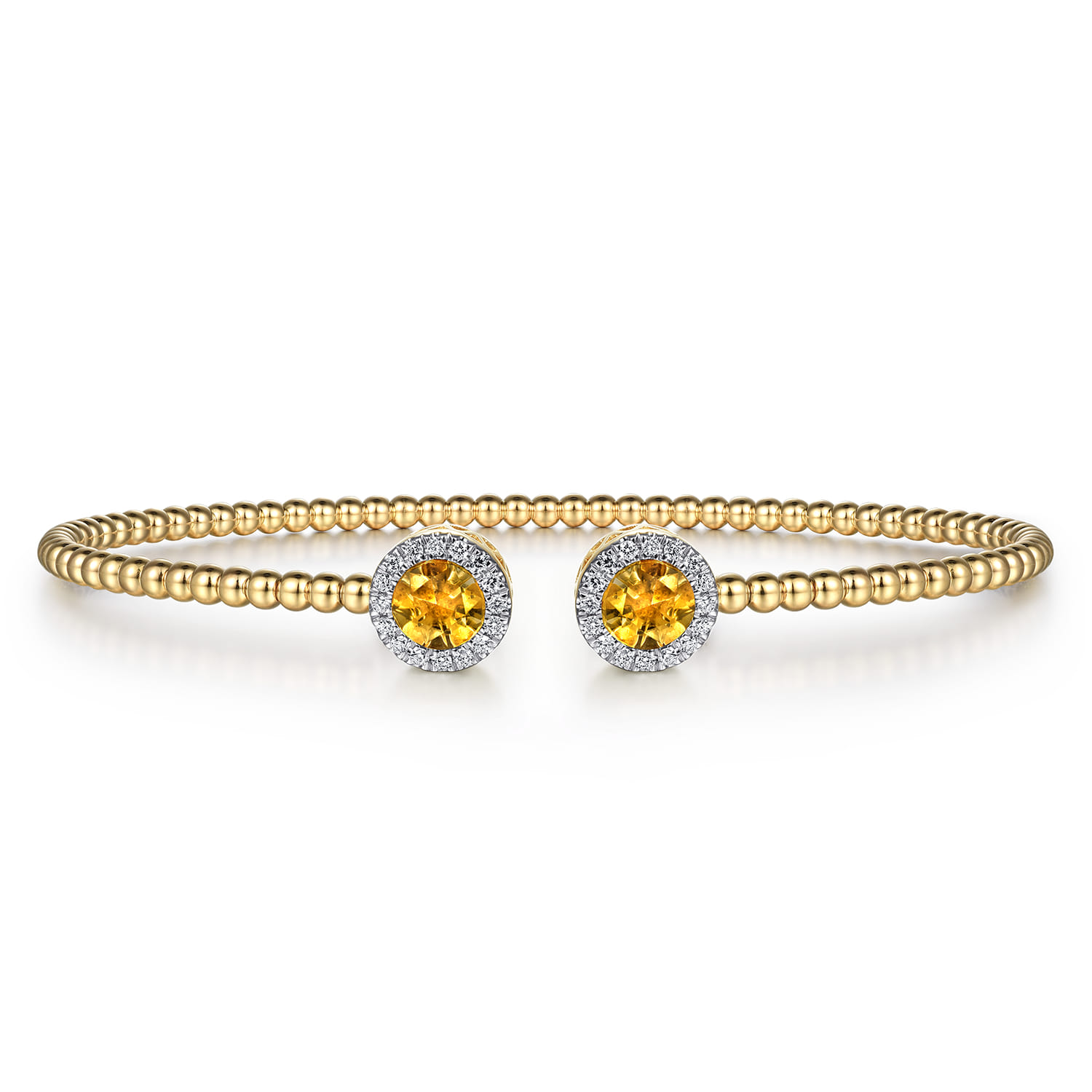 14K Yellow Gold Round Citrine and Diamond Halo Bujukan Bangle - 0.16 ct - Shot 1