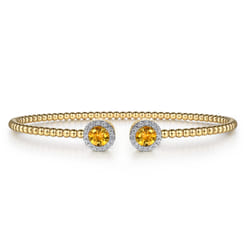 14K Yellow Gold Round Citrine and Diamond Halo Bujukan Bangle