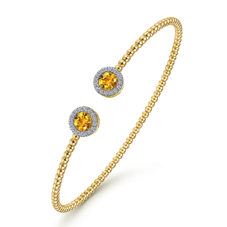 14K Yellow Gold Round Citrine and Diamond Halo Bujukan Bangle - 0.16 ct - Shot 2