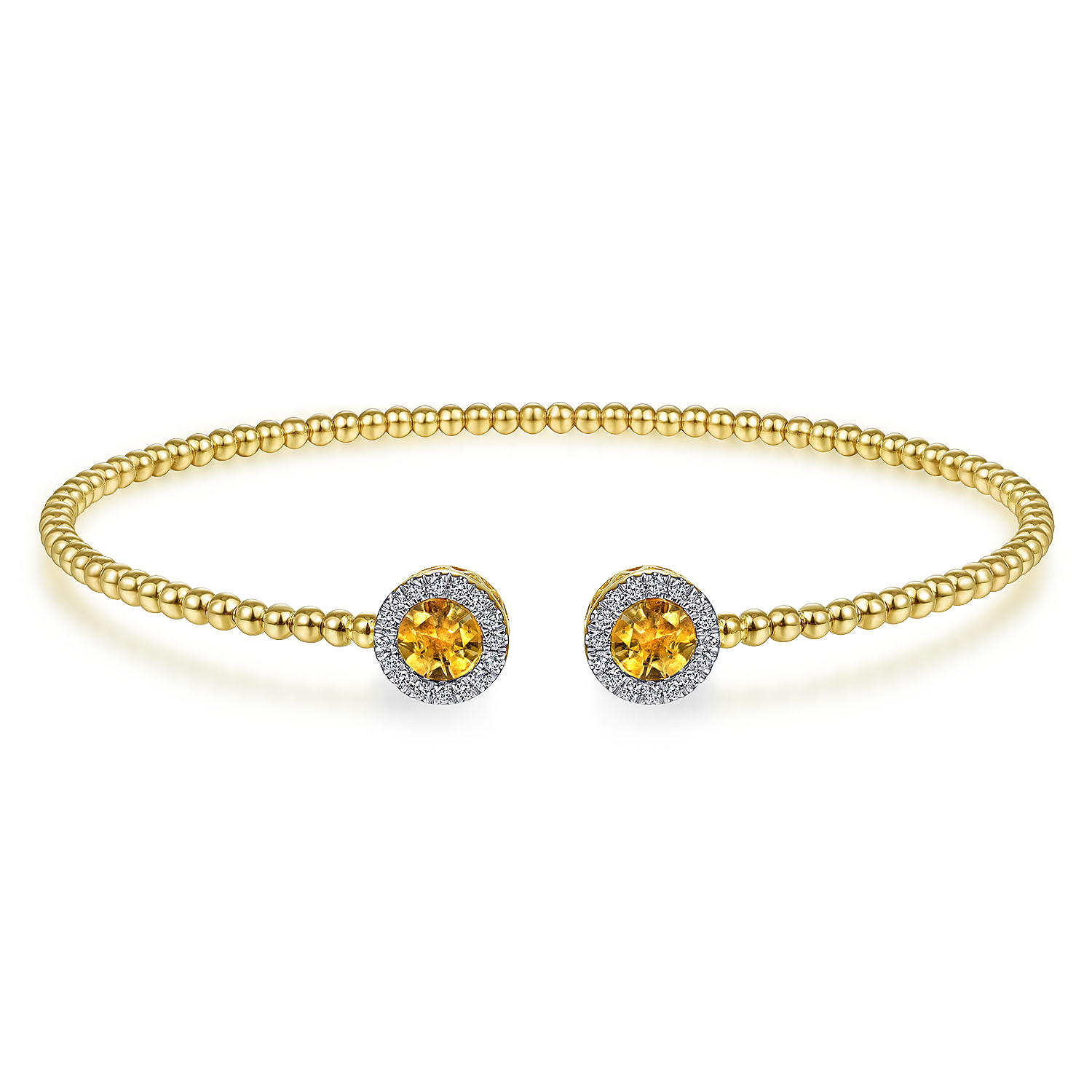 14K Yellow Gold Round Citrine and Diamond Halo Bujukan Bangle