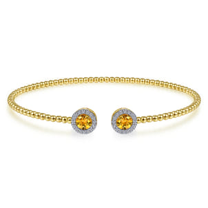 14K Yellow Gold Round Citrine and Diamond Halo Bujukan Bangle
