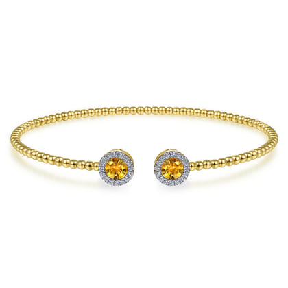 14K Yellow Gold Round Citrine and Diamond Halo Bujukan Bangle