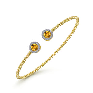 14K Yellow Gold Round Citrine and Diamond Halo Bujukan Bangle