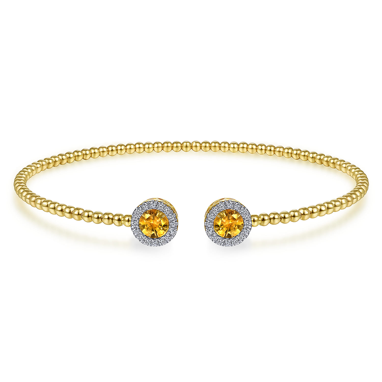 14K Yellow Gold Round Citrine and Diamond Halo Bujukan Bangle - 0.16 ct - Shot 1