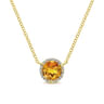 14K Yellow Gold Round Citrine and Diamond Halo Pendant Necklace - 0.07 ct