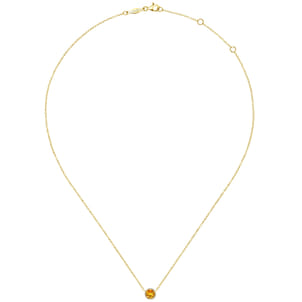 14K Yellow Gold Round Citrine and Diamond Halo Pendant Necklace