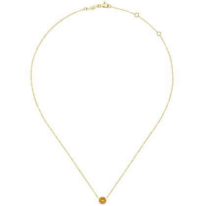 14K Yellow Gold Round Citrine and Diamond Halo Pendant Necklace