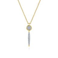 14K Yellow Gold Round Cluster Diamond and Spike Drop Pendant Necklace