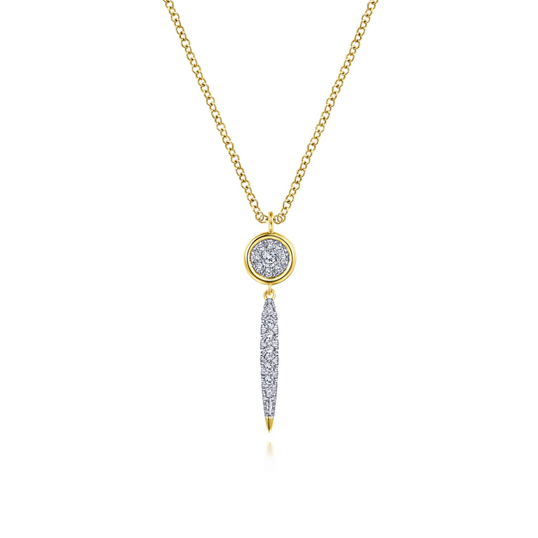 14K Yellow Gold Round Cluster Diamond and Spike Drop Pendant Necklace - 0.18 ct - Shot 1