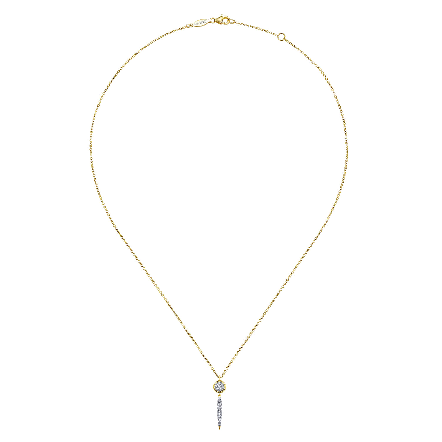 14K Yellow Gold Round Cluster Diamond and Spike Drop Pendant Necklace - 0.18 ct - Shot 2
