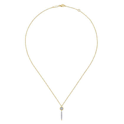 14K Yellow Gold Round Cluster Diamond and Spike Drop Pendant Necklace