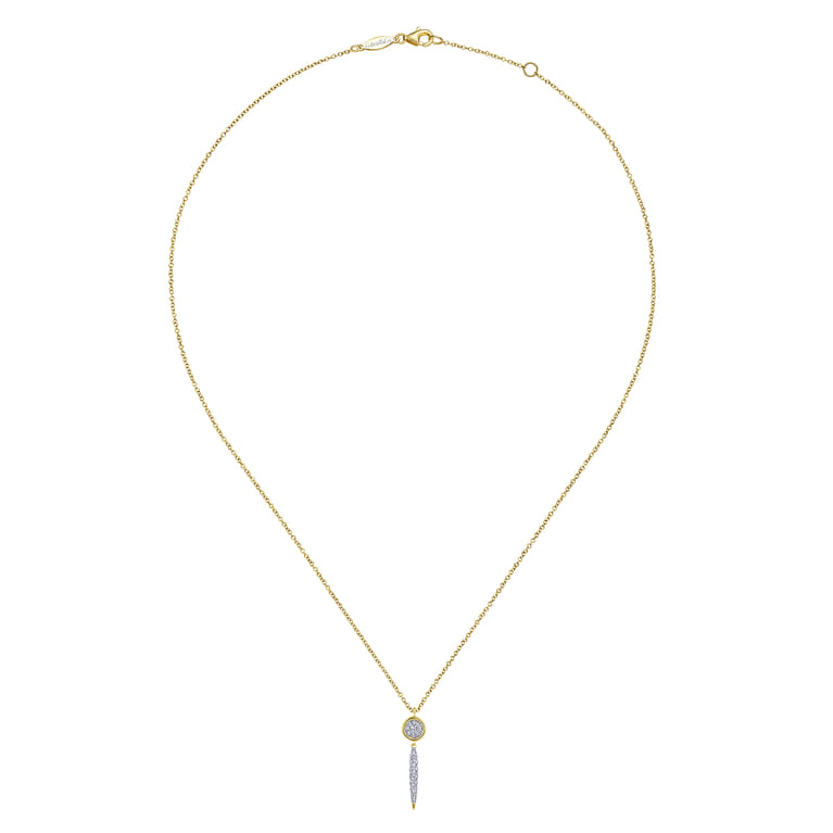 14K Yellow Gold Round Cluster Diamond and Spike Drop Pendant Necklace - 0.18 ct - Shot 2