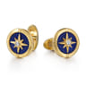 14K Yellow Gold Round Compass Cufflinks with Diamond and Lapis - 0.09 ct