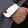 14K Yellow Gold Round Compass Cufflinks with Diamond and Lapis - 0.09 ct