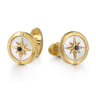 14K Yellow Gold Round Compass Cufflinks with Sapphire and White Mother of Pearl