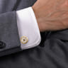 14K Yellow Gold Round Compass Cufflinks with Sapphire and White Mother of Pearl