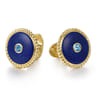 14K Yellow Gold Round Cufflinks with Swiss Blue Topaz and Lapis