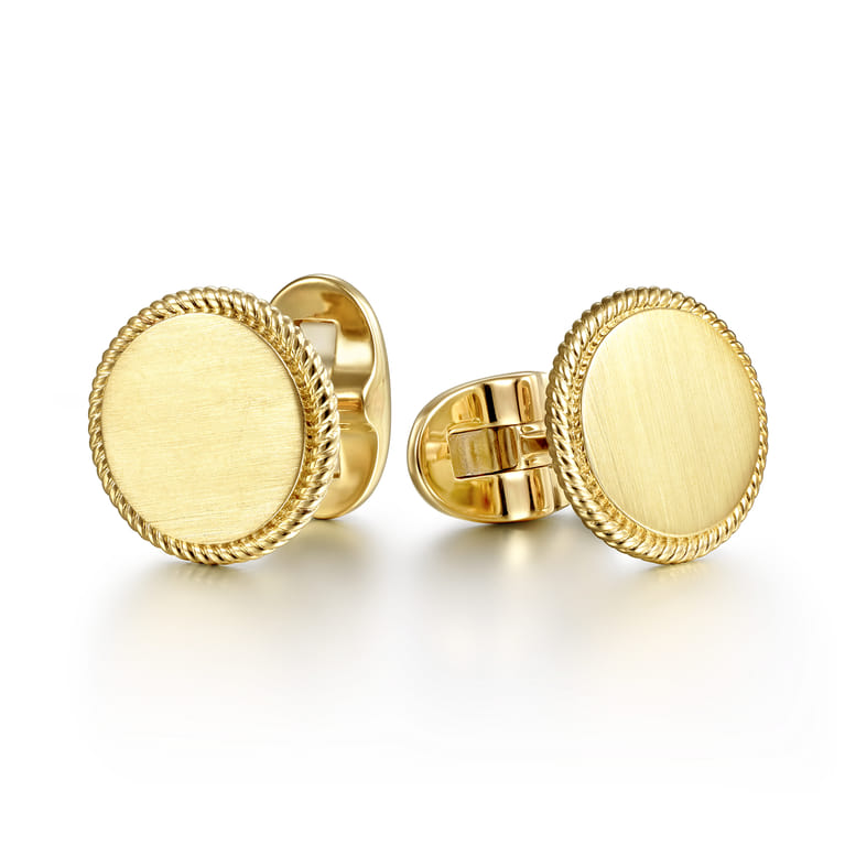 14K Yellow Gold Round Cufflinks with Twisted Rope Trim - Shot 1