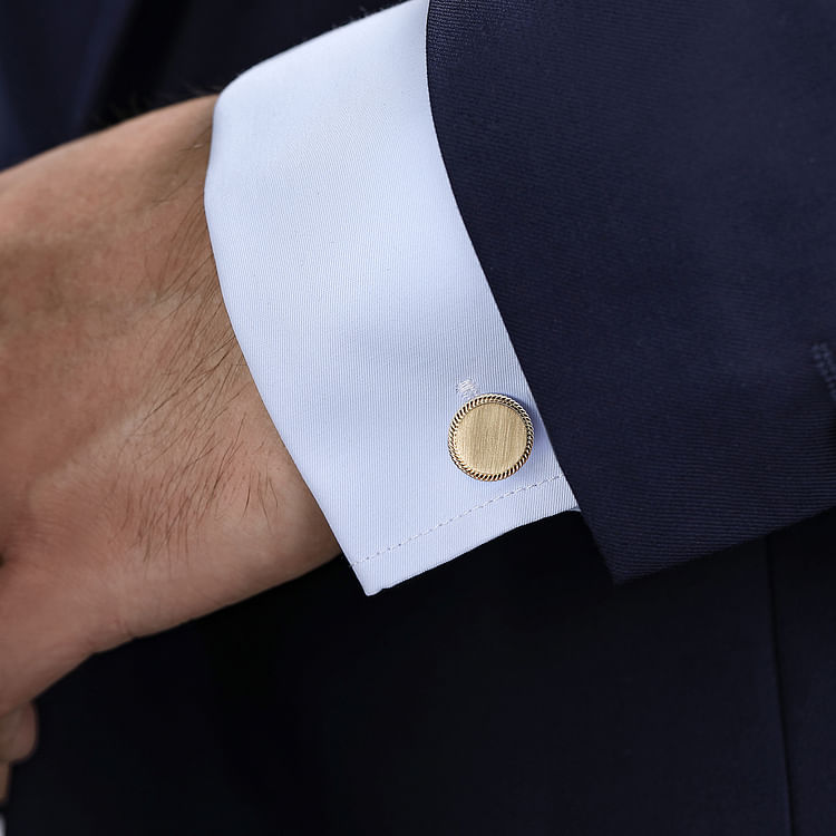 14K Yellow Gold Round Cufflinks with Twisted Rope Trim