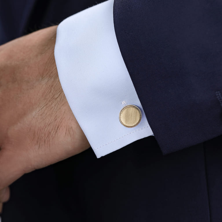 14K Yellow Gold Round Cufflinks with Twisted Rope Trim - Shot 2