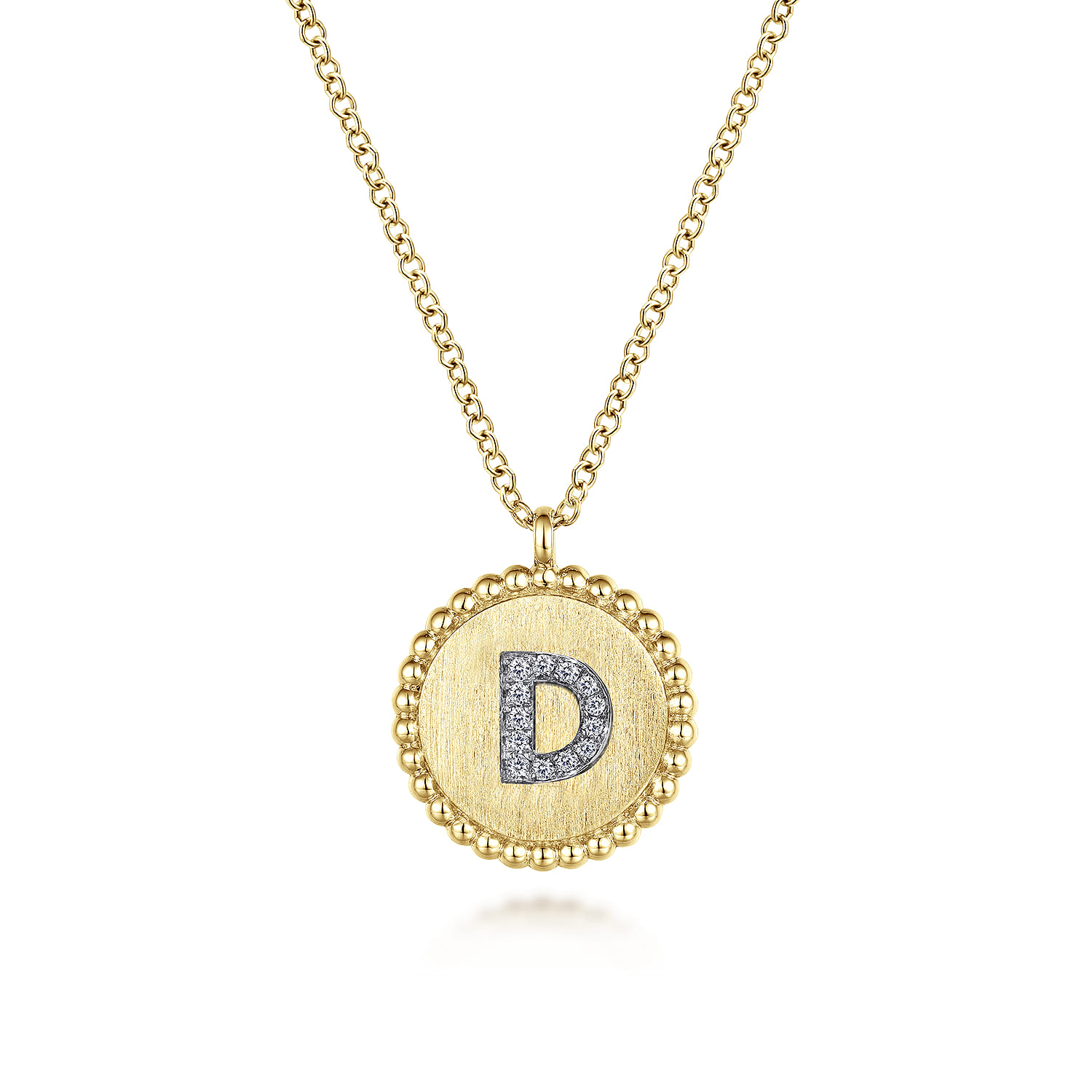 14K Yellow Gold Round D Initial Pendant Necklace with Diamonds - 0.05 ct - Shot 1