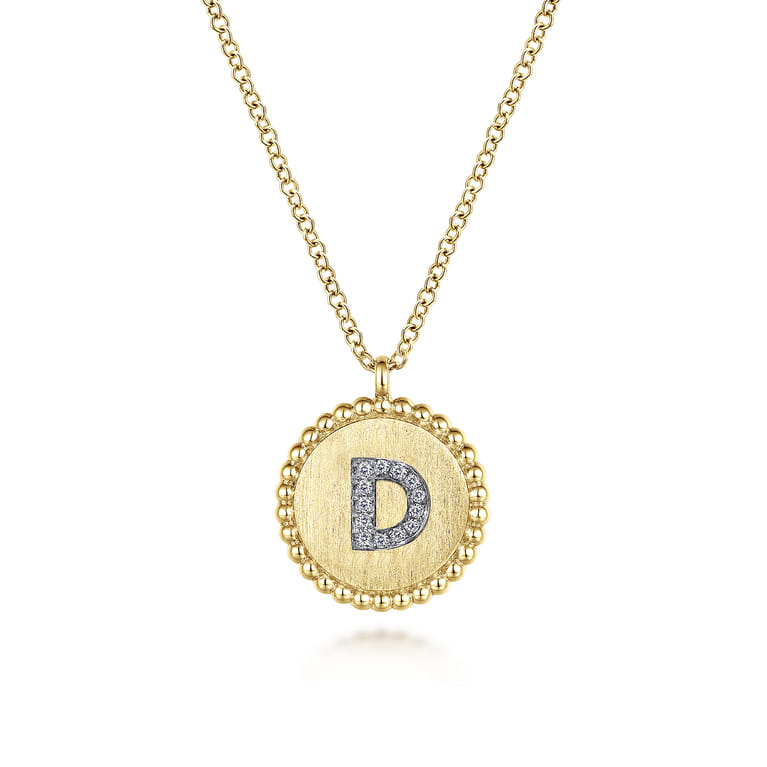 14K Yellow Gold Round D Initial Pendant Necklace with Diamonds - 0.05 ct - Shot 1