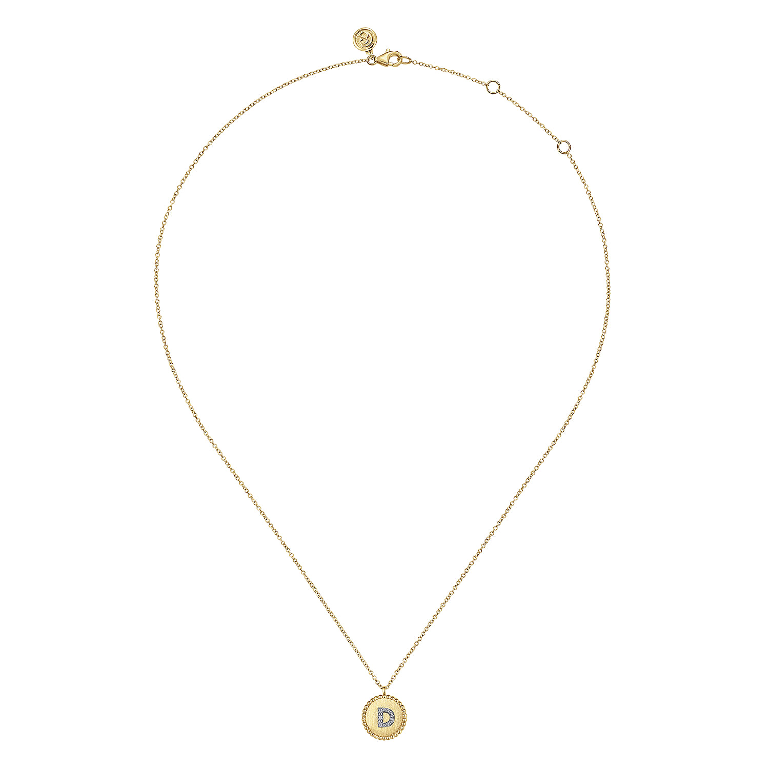 14K Yellow Gold Round D Initial Pendant Necklace with Diamonds - 0.05 ct - Shot 2