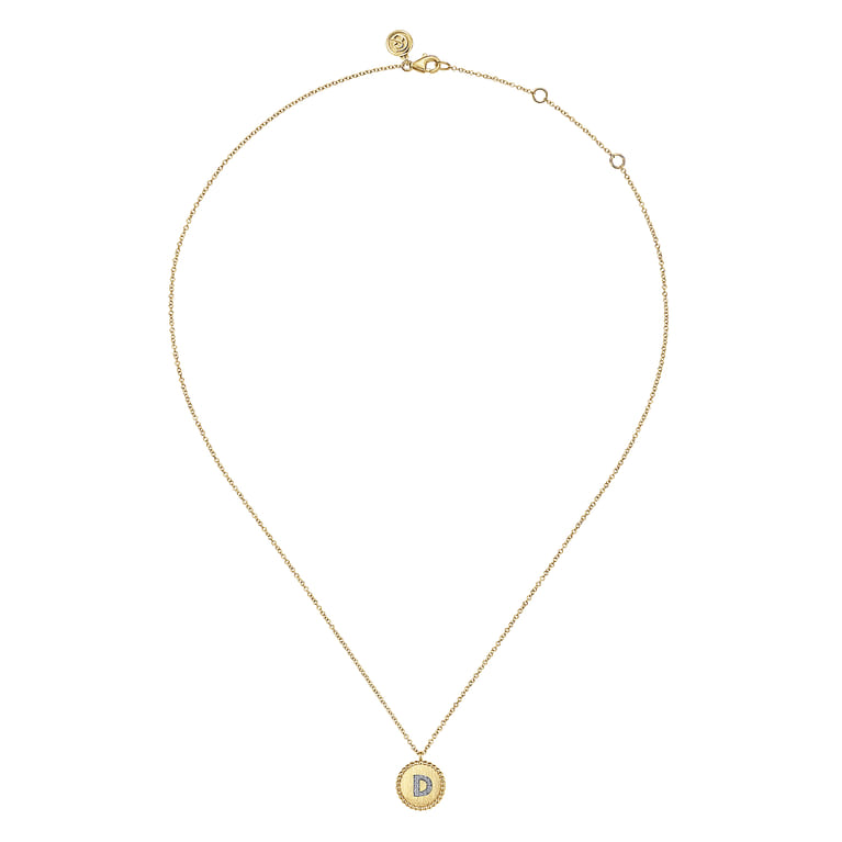 14K Yellow Gold Round D Initial Pendant Necklace with Diamonds - 0.05 ct - Shot 2