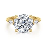 14K Yellow Gold Round Diamond Cluster Engagement Ring