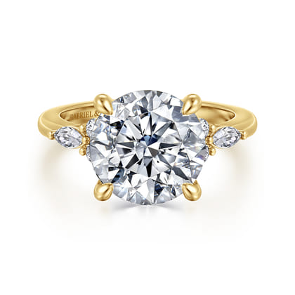 14K Yellow Gold Round Diamond Cluster Engagement Ring