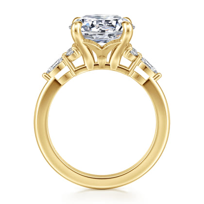 14K Yellow Gold Round Diamond Cluster Engagement Ring
