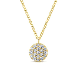 14K Yellow Gold Round Diamond Disc Pendant Necklace