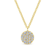 14K Yellow Gold Round Diamond Disc Pendant Necklace