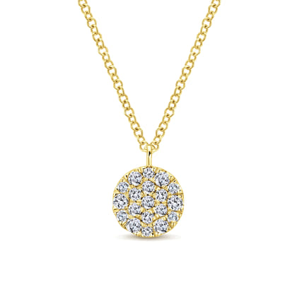 14K Yellow Gold Round Diamond Disc Pendant Necklace