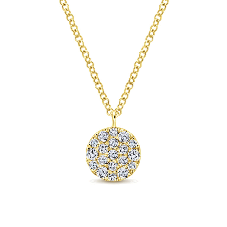 14K Yellow Gold Round Diamond Disc Pendant Necklace - 0.25 ct - Shot 1