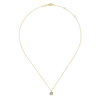 14K Yellow Gold Round Diamond Disc Pendant Necklace